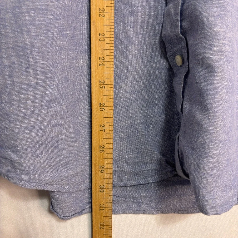 Banana Republic Linen Blend Slim Fit Button Up‎ Shirt Mens L Blue Costal Casual